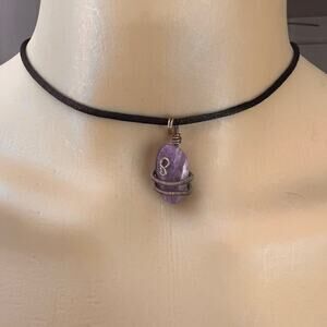 Purple Quartz Stone Bronze Wire Wrapped Pendant